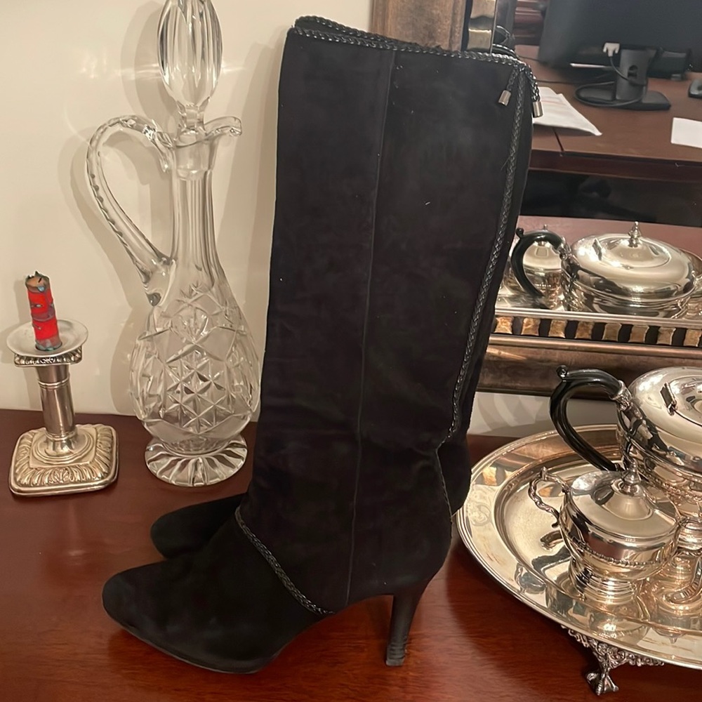 Stunning high black suede Tahari boot.